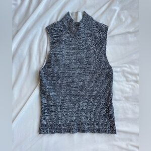 Theory Gray and Black Sleeveless Mock Turtleneck Sweater